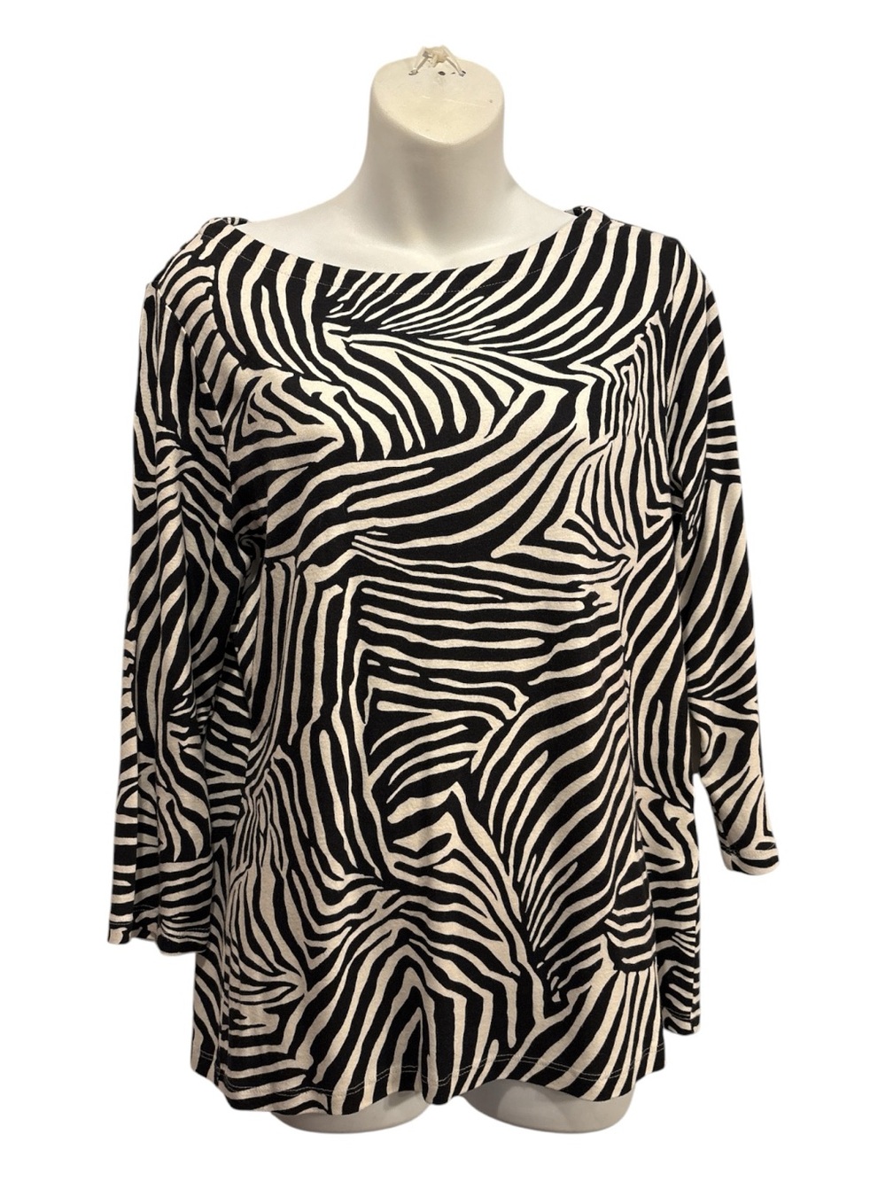Chico's Black and White Zebra-Print Boatneck Top size medium or Chico’s size 1